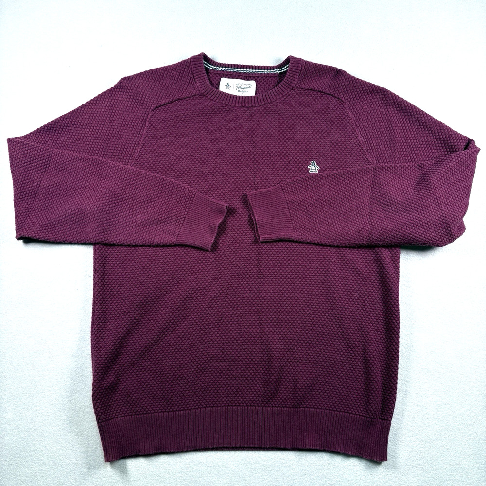 Original Penguin Mens Large Burgundy Textured Knit Crewneck Sweater Pullover